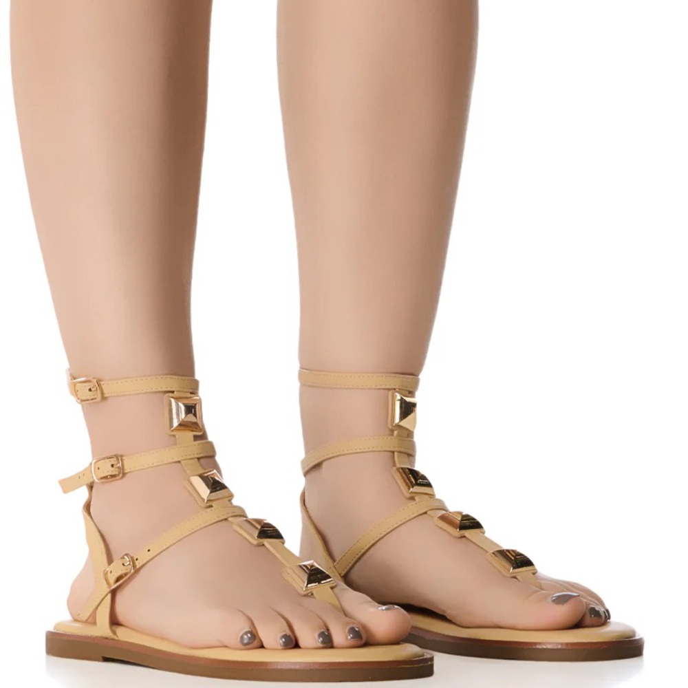 AZALEA WANG Gold & Nude Vegan Leather Gladiator Sandals